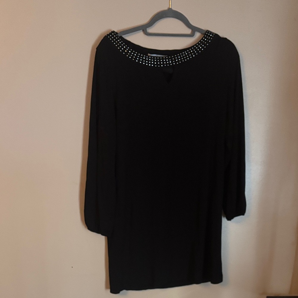 Aa Studio Black Long Sleeve Dress with Studded Neckline